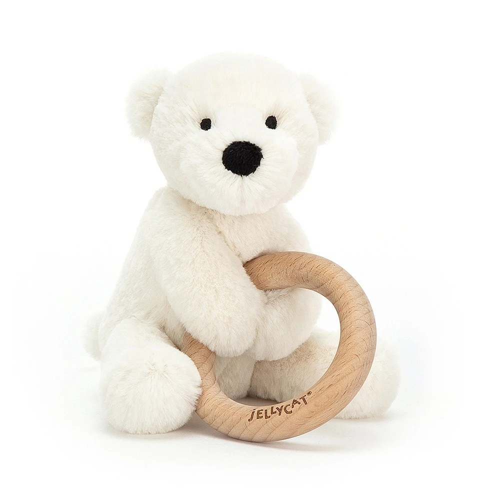 Jellycat Knuffel Rammelaar IJsbeer Shooshu Perry Polar Bear Wooden Ring Toy 1 Jellycat Knuffel Rammelaar IJsbeer Shooshu Perry Polar Bear Wooden Ring Toy