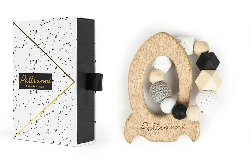 Pellianni Bijtring Rammelaar Raket Zwart Wit Hout 2 Pellianni Bijtring Rammelaar Raket Zwart Wit Hout - Afbeelding 2