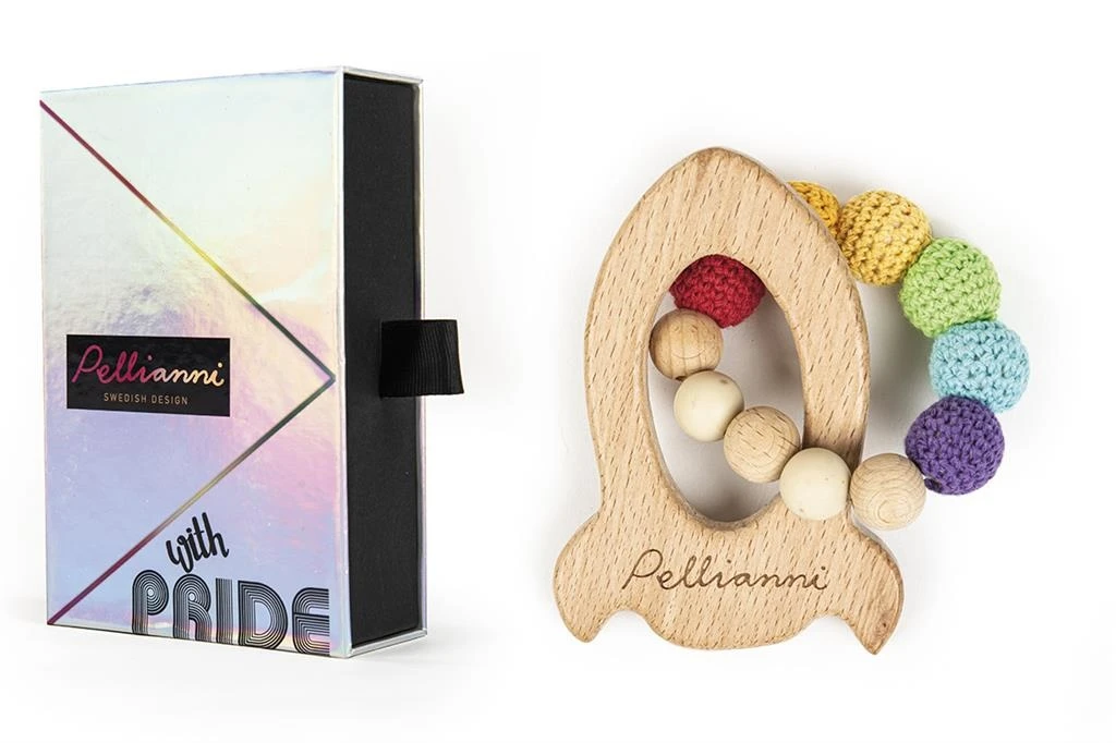 Pellianni Bijtring Rammelaar Raket Regenboog Hout 2 Pellianni Bijtring Rammelaar Raket Regenboog Hout - Afbeelding 2