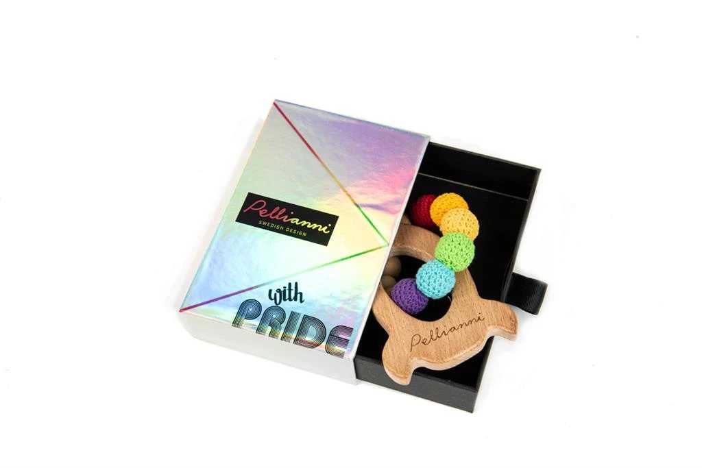 Pellianni Bijtring Rammelaar Raket Regenboog Hout 3 Pellianni Bijtring Rammelaar Raket Regenboog Hout - Afbeelding 3