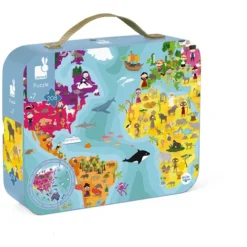 Janod Puzzel Wereld Dubbelzijdig In Opbergkoffer 208 Pcs